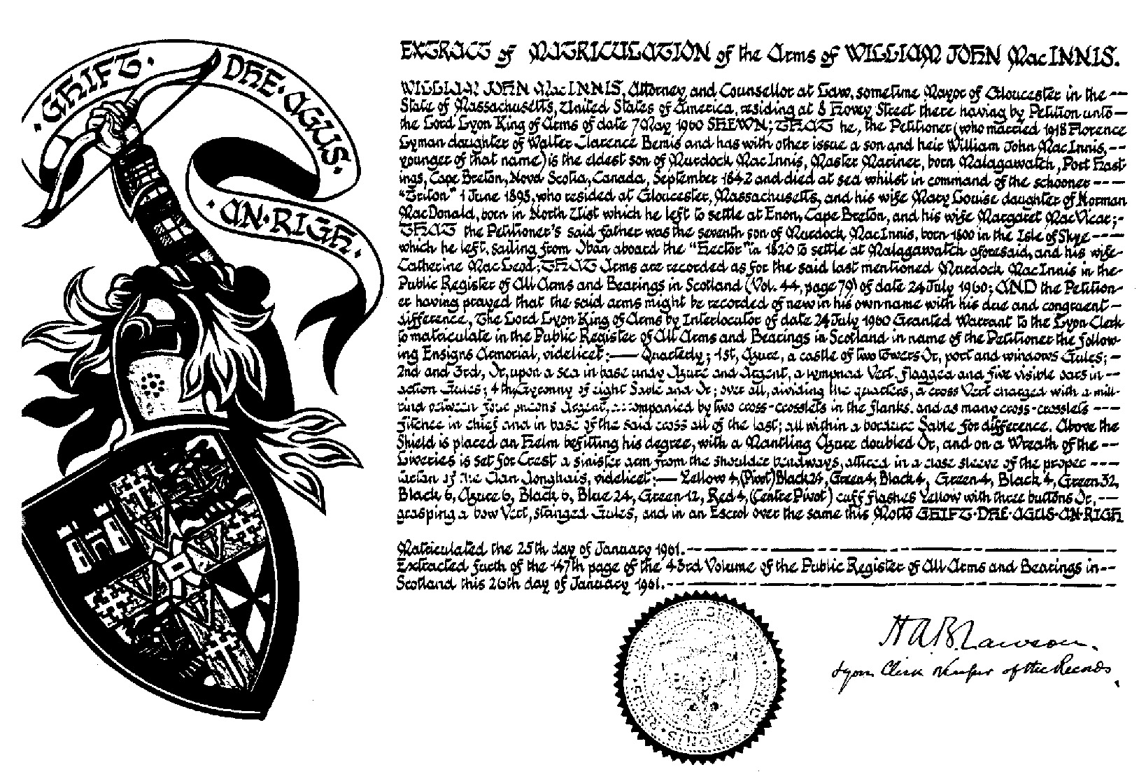 MacInnes of Malagawatch William John MacInnes New Arms