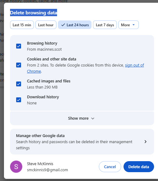 Chrome Clear Data Pick