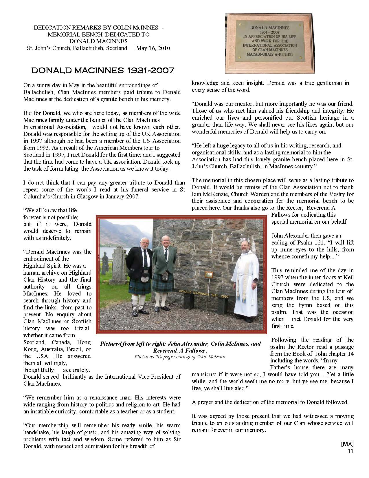 Colin McInnes dedication to Donald MacInnes